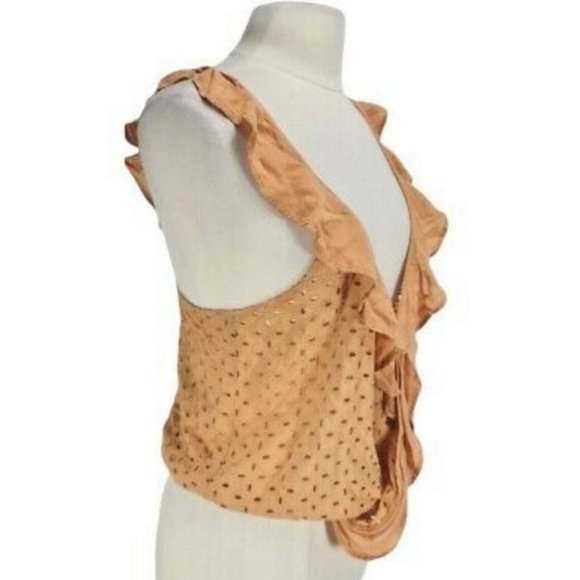 FREE PEOPLE Mauve Ruffle V-Neck Eyelet Blouse - Picture 2 of 6